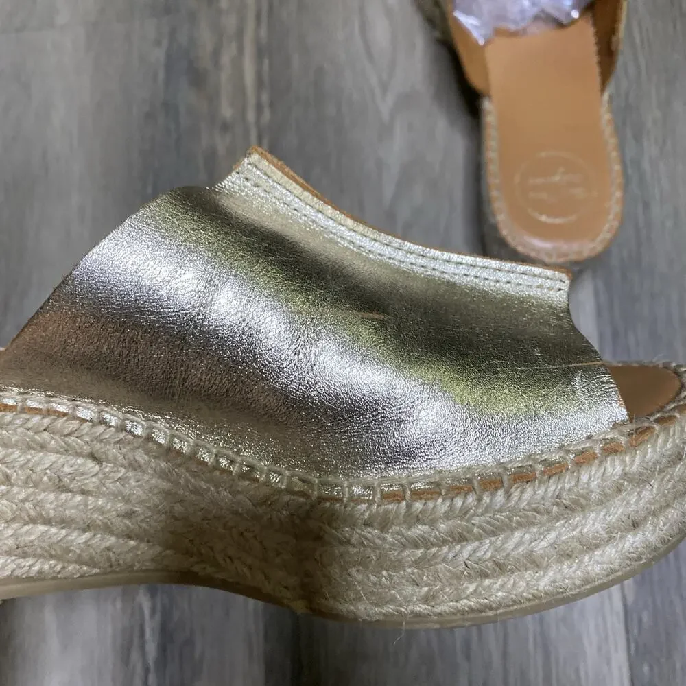 Toni Pons Gold Metallic Wedge Espadrilles 40 US 9
